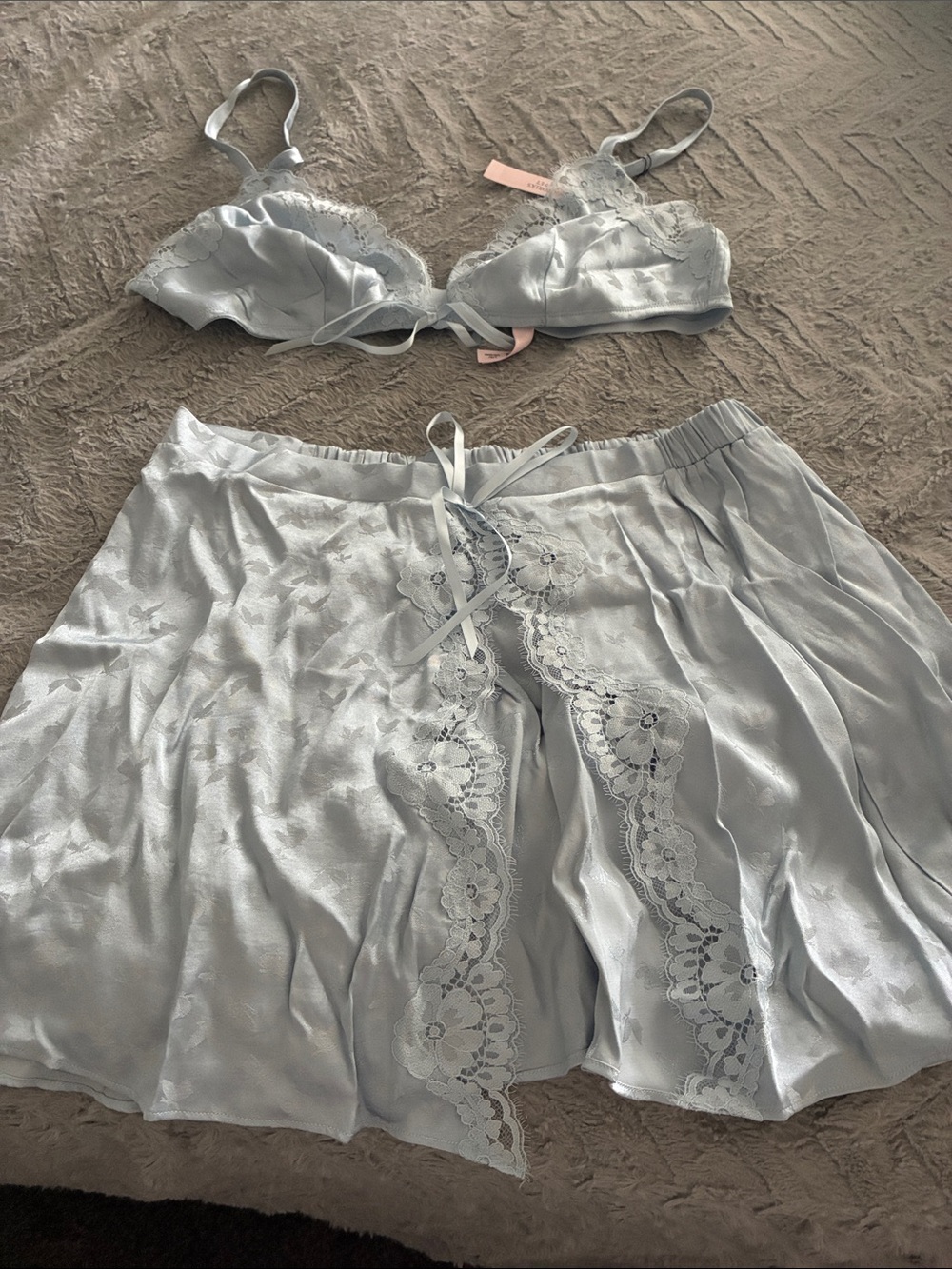 Victoria's Secret Silver Satin Lace Chemise Set NWT
